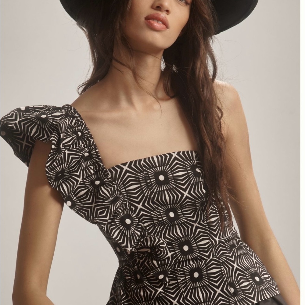 Anthropologie Black and White Asymmetrical Ruffled Top